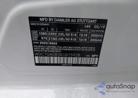 2019 Mercedes-Benz Gla 250 4Matic z USA, uszkodzony, nr VIN WDCTG4GB3KU015928